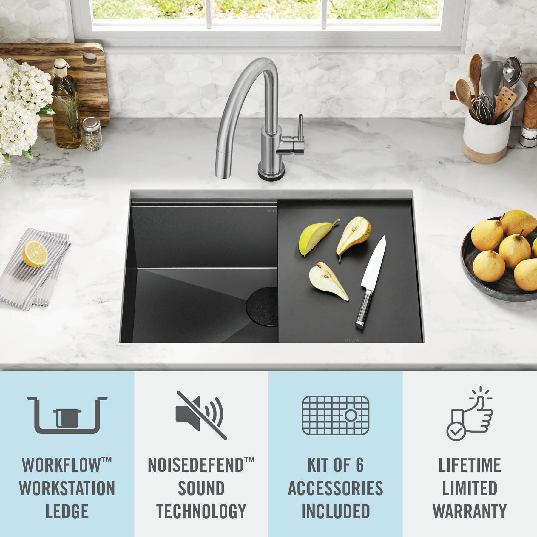 27” Undermount 16 Gauge Workstation Kitchen Sink Single Bowl with WorkFlow™ Ledge and Accessories, image 18